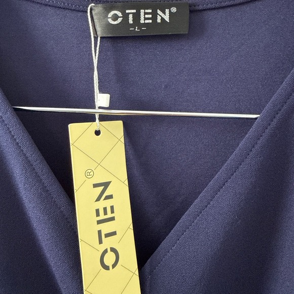 Oten Navy Blue Sleeveless Wrap Dress Size Large NWT Formal Wedding Date Night - Picture 2 of 6